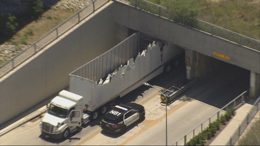 Photos: Top of Truck Ripped off after Hitting Bridge near Downtown Houston