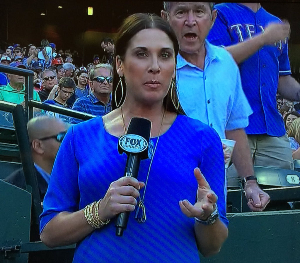 George W. Bush Photobombs Fox Sports Southwest Reporter at a Texas Rangers Game